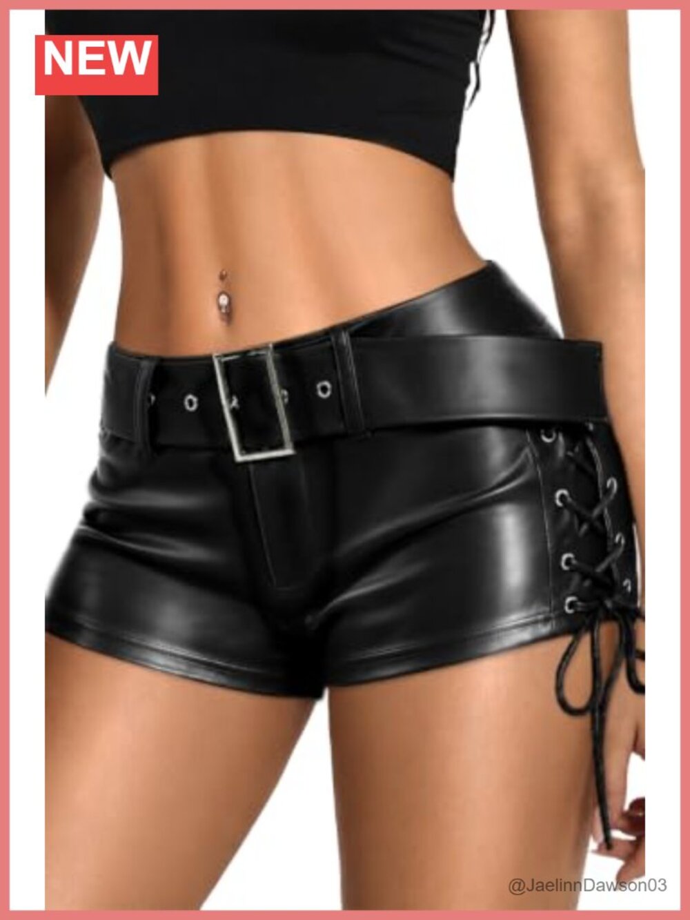 Faux Leather Micro Shorts Lace-Up Side Knot Buckle Women's Club Night Out